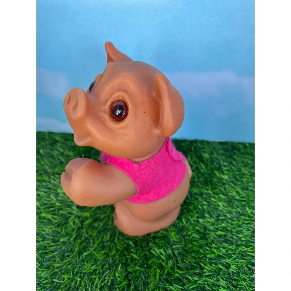 Vintage Thomas Dam Troll Pig Piggy Bank Pink Vest Vinyl Toy Collectible